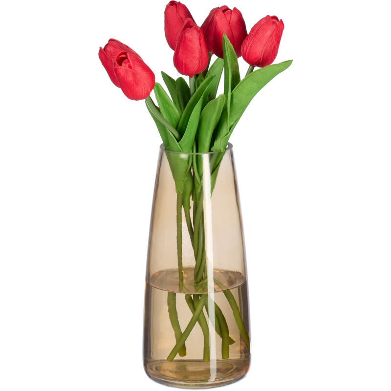 foto del prodotto relaxdays vaso in vetro decorativo, vasetto per fiori da interno, hxd 21,5x15 cm, decorazione centrotavola, marrone