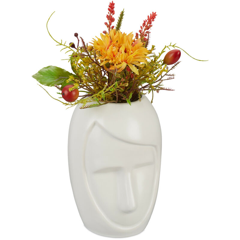 foto del prodotto relaxdays vaso per fiori, portafiori con volto decorativo in ceramica, viso stilizzato, hxlxp 14,5x9,5x10,5 cm, bianco