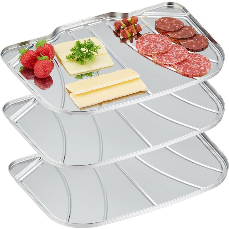 foto del prodotto relaxdays vassoi acciaio inox, set da 3 piatti da portata, servizio merenda e aperitivo di salumi e formaggi, argentato