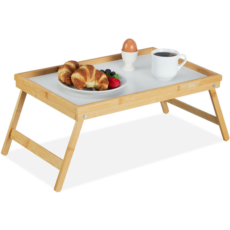 foto del prodotto relaxdays vassoio da letto, da poltrona, pieghevole in bamb , per colazione, con gambe ripiegabili, colore naturale