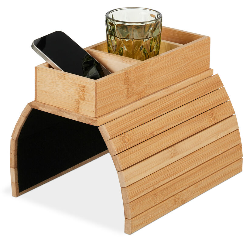 foto del prodotto relaxdays vassoio per bracciolo divano, tavolino con 3 scomparti porta tazza caff , hlp 6,5x42x28 cm, bamb , naturale