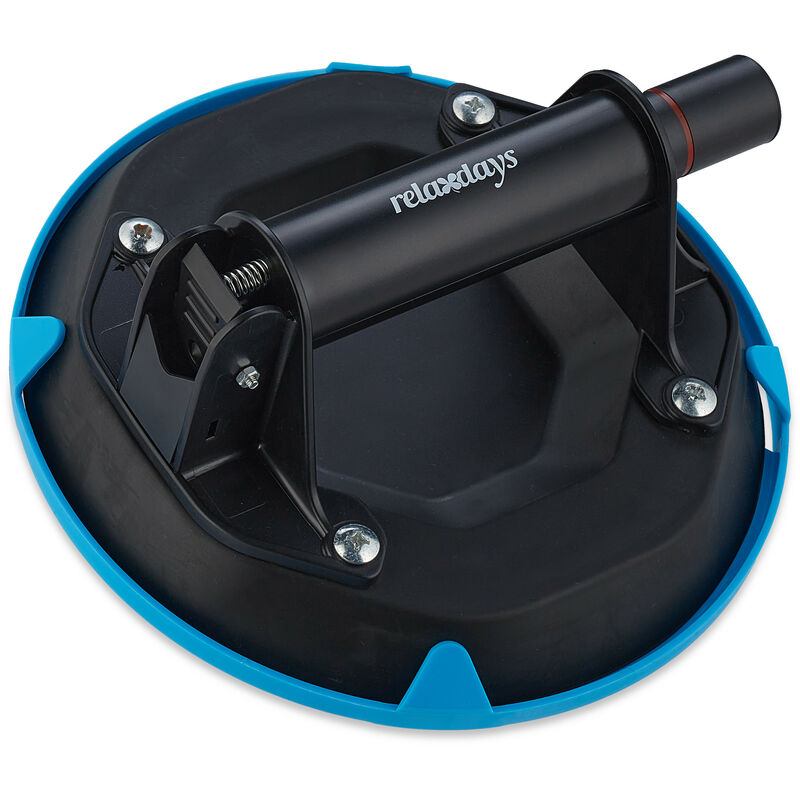 foto del prodotto relaxdays ventosa per vetro, alzavetri, piastrelle e pannelli, con pompa sottovuoto, solleva fino a 120 kg, nero blu