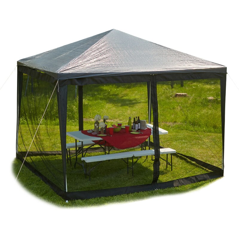 foto del prodotto relaxdays zanzariera per gazebo 3x3 m, 2 pareti laterali, con cerniere, nastro a strappo, 12m xl tenda anti insetti,nero
