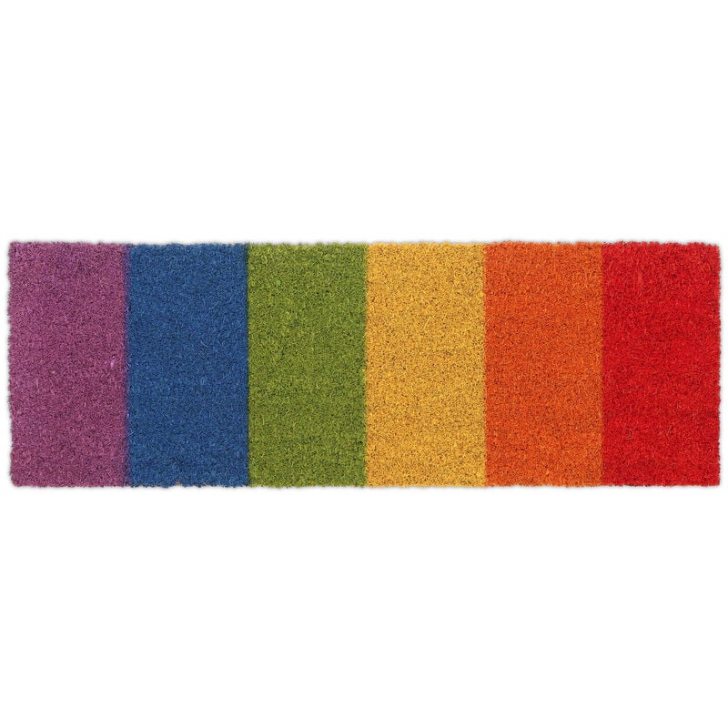 foto del prodotto relaxdays zerbino in fibra di cocco, tappetino ingresso, design arcobaleno, indoor outdoor, 75 x 25cm, multicolore