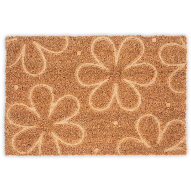 foto del prodotto relaxdays zerbino in gomma e cocco, design con fiori, 60x40 cm, tappetino antiscivolo esterni e interni, marrone nero
