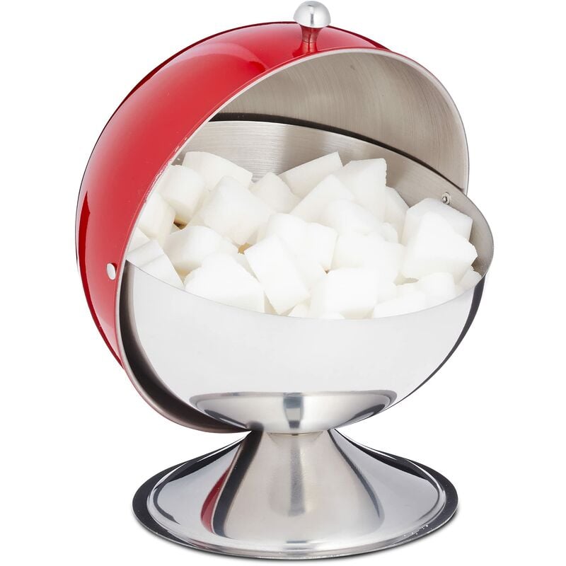 foto del prodotto relaxdays zuccheriera, con coperchio ribaltabile, acciaio lucente, porta zucchero caramelle, contenitore, home, rosso
