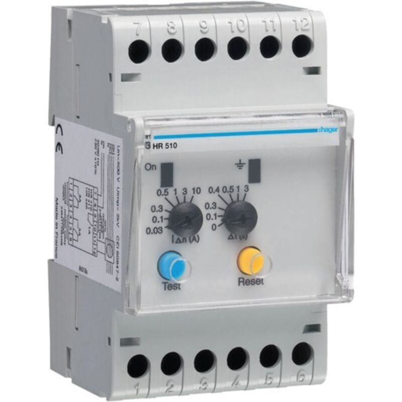 foto del prodotto rele' differenziale regolabile 0.03-10a temporizzabile 3m hager cod. hr510