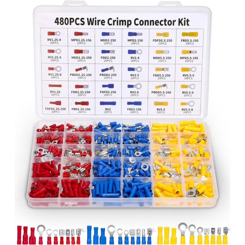 immagine 0 del prodotto rendi pi semplici i tuoi progetti elettrici con la nostra scatola di assortimento di terminali elettrici a crimpare da 480 pezzi un must per gli