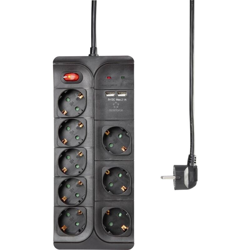 foto del prodotto renkforce 1574788 multipresa con protezione da sovratensioni 1 pezzo nero 1 pz.