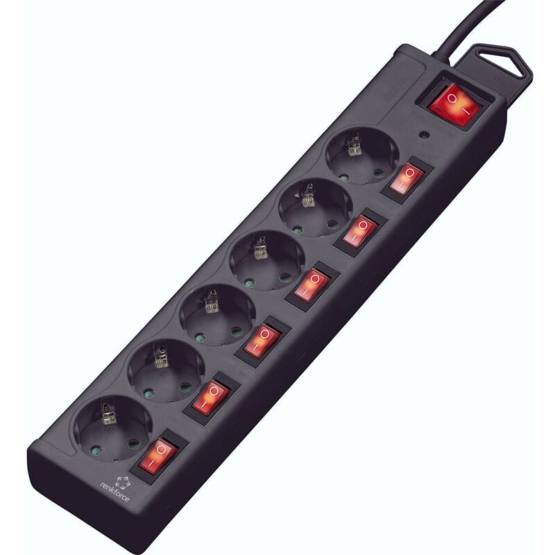 foto del prodotto renkforce 615b cmb s multipresa con protezione da sovratensioni 6 scomparti nero schuko 1 pz.