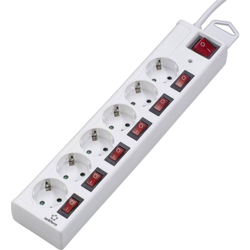 foto del prodotto renkforce 615b cmw s multipresa con protezione da sovratensioni 6 scomparti bianco schuko 1 pz.