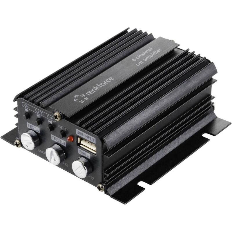 foto del prodotto renkforce rf cmp 204 amplificatore a 4 canali 200 w riproduzione audio bluetooth usb, regolazione volume bassi alti