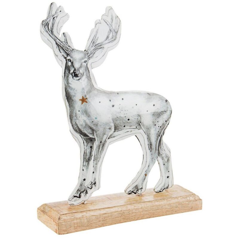 foto del prodotto renna decorativa dylan in metallo con base in legno per decorazioni natalizie