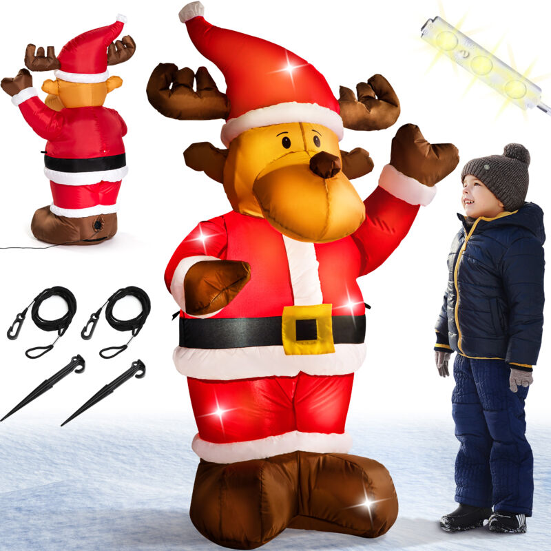 foto del prodotto renna gonfiabile xl 135cm illuminazione led compreso materiale di fissaggio decorazione natalizia monzana