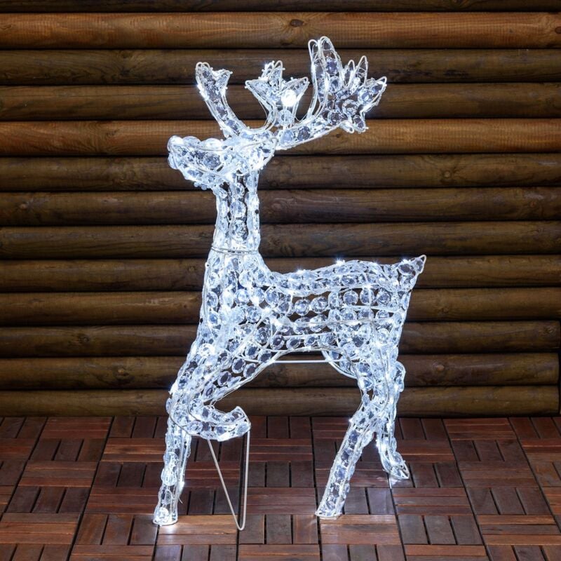 foto del prodotto renna natale luminosa cristalli 200 led da esterno galoppante decorazione natalizia h 85 cm