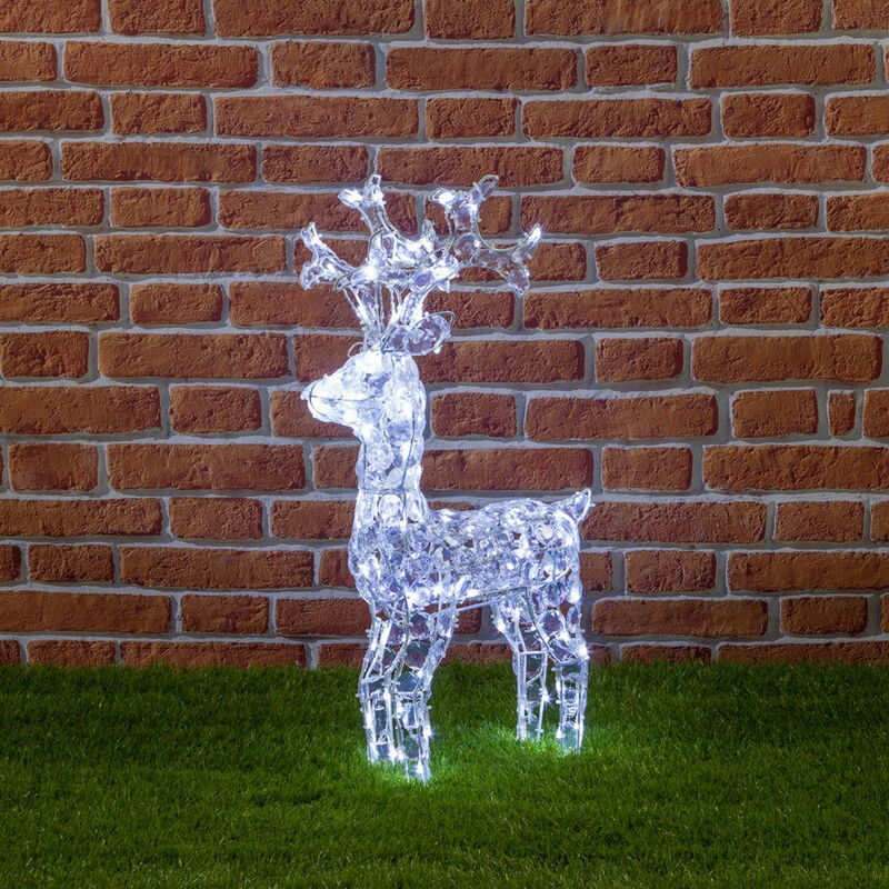 foto del prodotto renna natalizia luminosa a luce fissa con cristalli a led decorazione per interno ed esterno luce fredda 70 cm