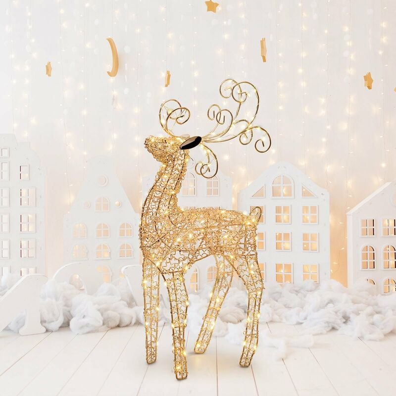 foto del prodotto renna tridimensionale luminosa decorazione natalizia filo di rame con micro led luce calda addobbo natale