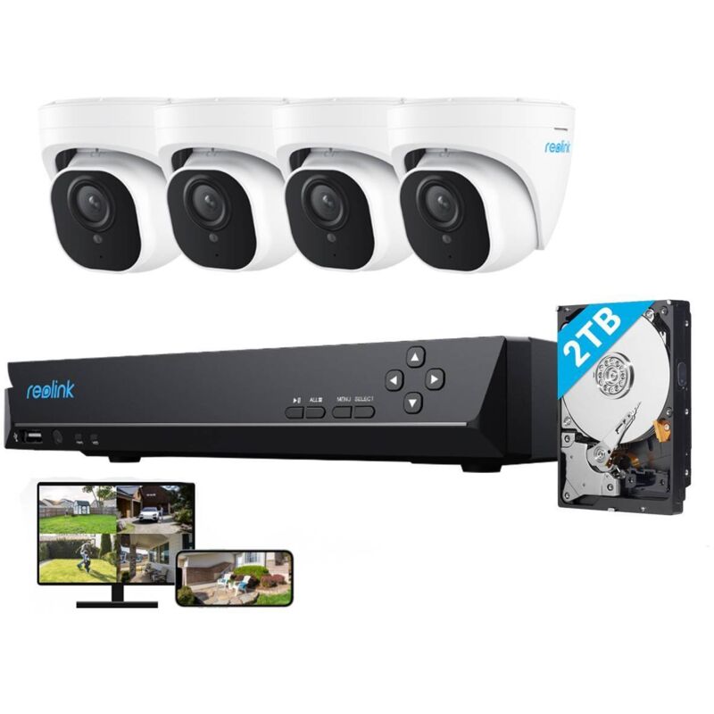 foto del prodotto reolink 8mp kit di videosorveglianza 4x telecamera ip poe e nvr da 2tb da 8ch, rilevamento persone veicoli, visione notturna da 30 m con