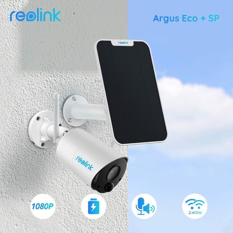 foto del prodotto reolink videocamere di sorveglianza per interni e esterni, argus eco 1080p telecamera da esterno a batteria pannello solare, rilevazione di
