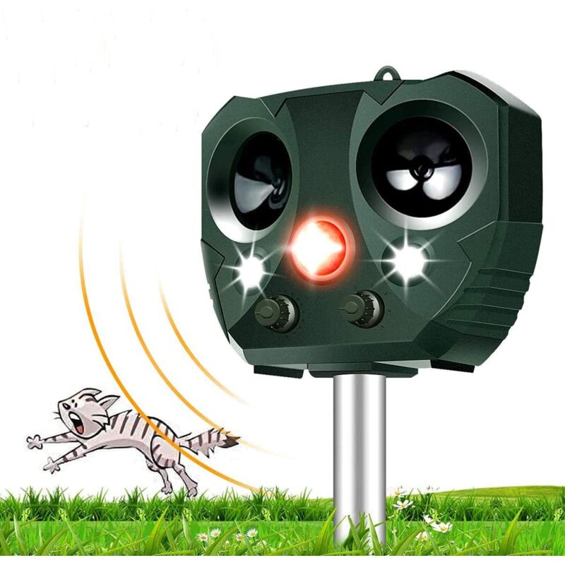 foto del prodotto repellente per animali ad ultrasuoni, impermeabile, solare, con sensore di movimento, flash, ricaricabile tramite usb, efficace repellente per cani,