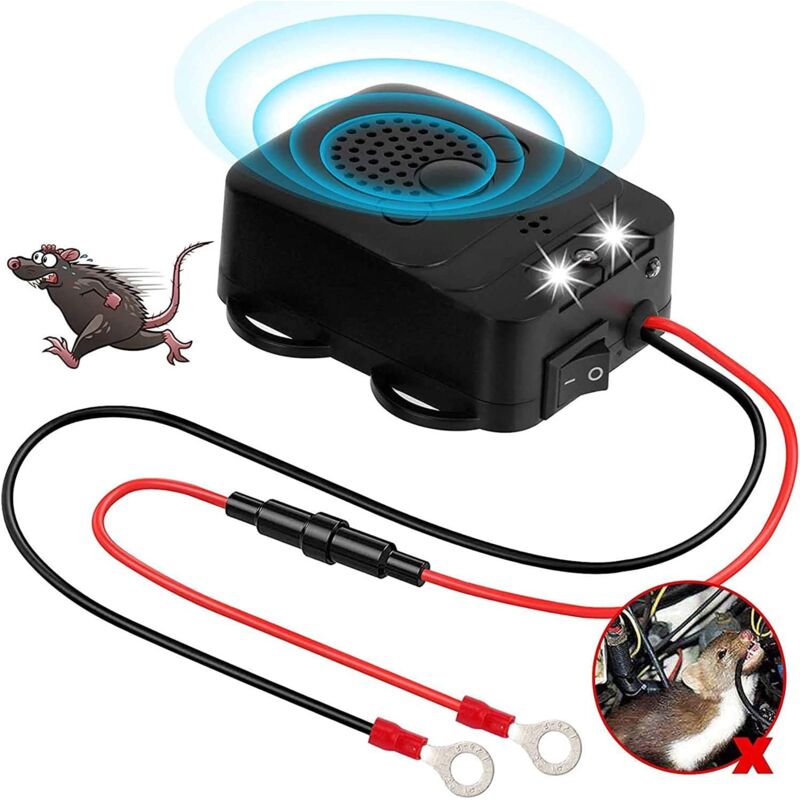 foto del prodotto repellente per auto a ultrasuoni frequenza ultrasonica 12 khz 25 khz si collega alla batteria dell auto da 12 v repellente per visoni