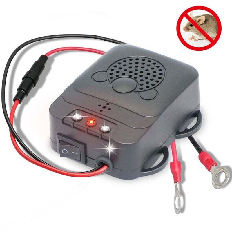 foto del prodotto repellente per auto ad ultrasuoni, deterrente elettronico repellente per donnole di ratti con luci stroboscopiche a led per auto, cucina