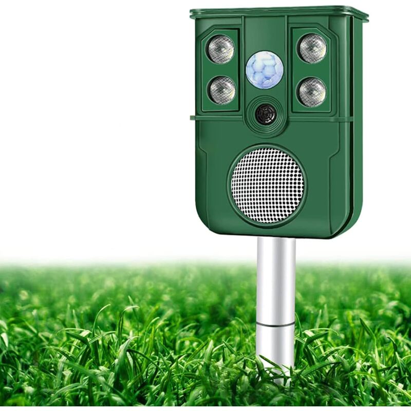 foto del prodotto repellente per gatti ad ultrasuoni, repellente per volpi alimentato a batteria solare, repellente per cani impermeabile per esterni ricaricabile con