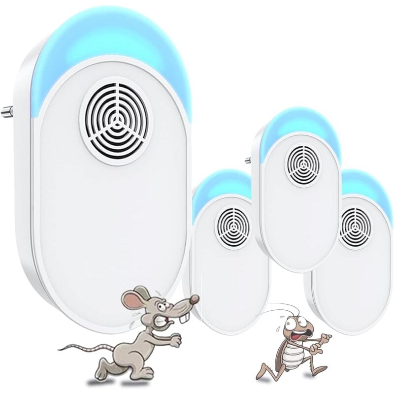 foto del prodotto repellente per parassiti ad ultrasuoni, confezione da 4 trappole elettroniche per topi repellenti per topi, ragni, zanzare, topi, scarafaggi, cimici,