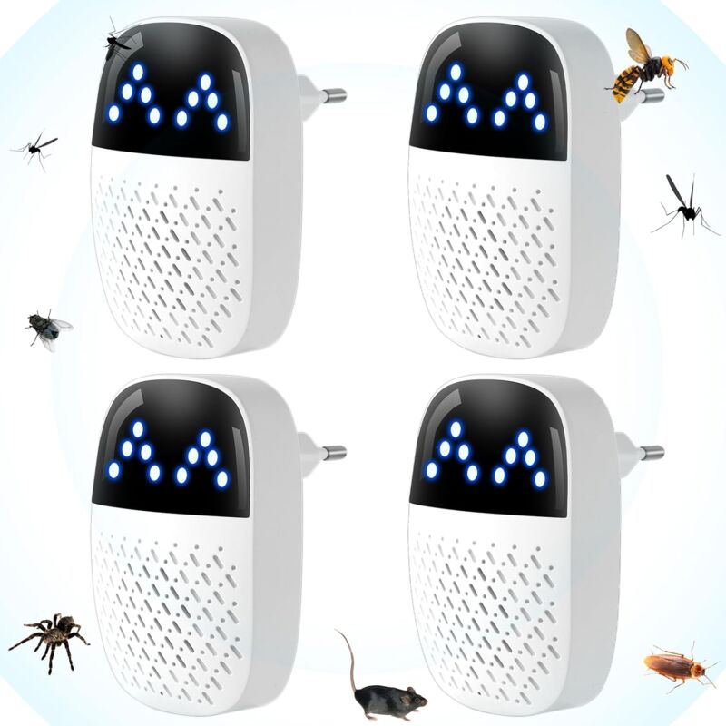 foto del prodotto repellente per parassiti ad ultrasuoni da 4 pezzi, repellente per parassiti ai e sterminatore elettronico per interni per roditori, zanzare,