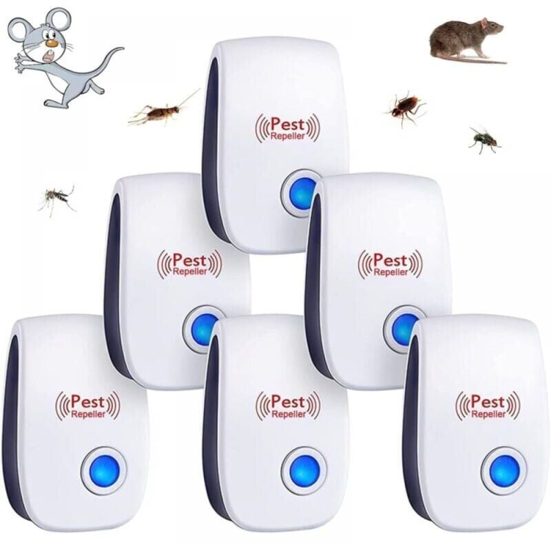 foto del prodotto repellente per parassiti ad ultrasuoni per interni confezione da 6 , repellente per zanzare, topi, scarafaggi, ragni e insetti.