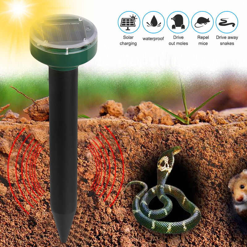foto del prodotto repellente per serpenti solare ad ultrasuoni per topi rotondo esplosione esterna led fattoria solare repellente