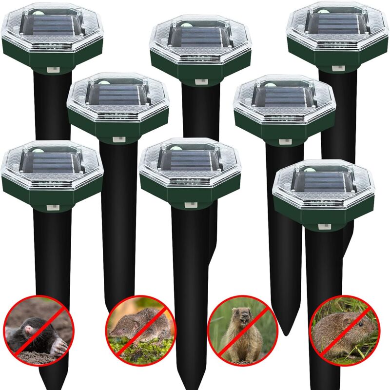 foto del prodotto repellente per topi, 8x repellente ad ultrasuoni trappola per topi a caccia di topi di serpente, controllo solare della talpa serpente arvicola topo