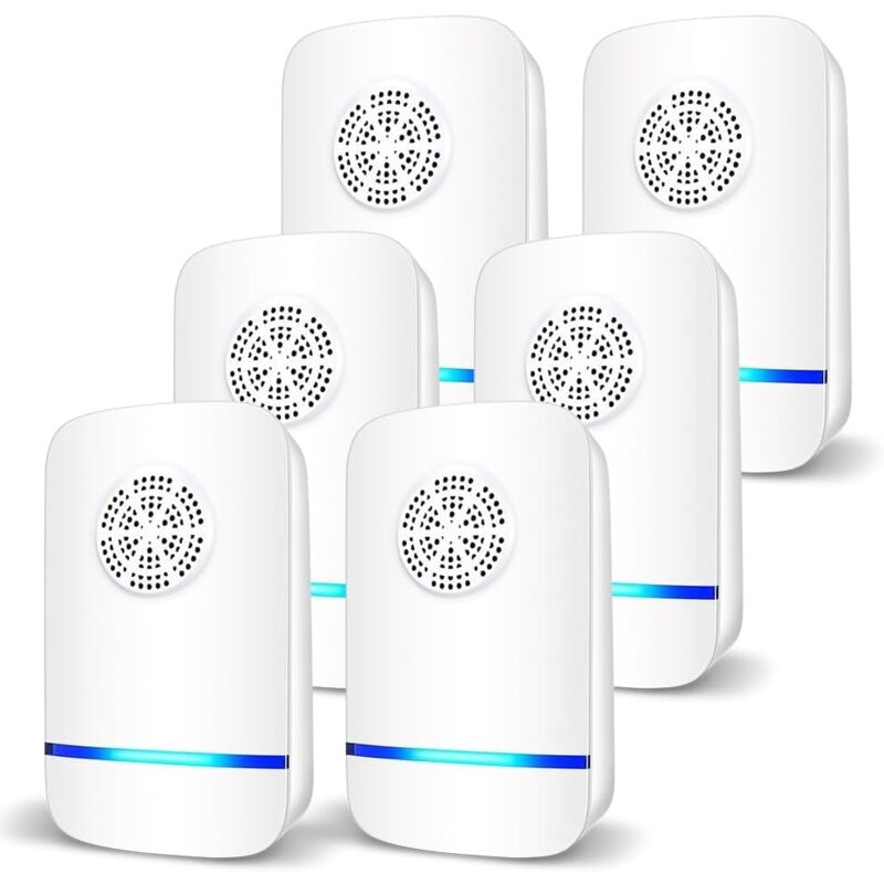 foto del prodotto repellente per topi a ultrasuoni, confezione da 6, anti ratti, silenzioso, atossico, efficace contro topi e ratti, repellente per roditori a