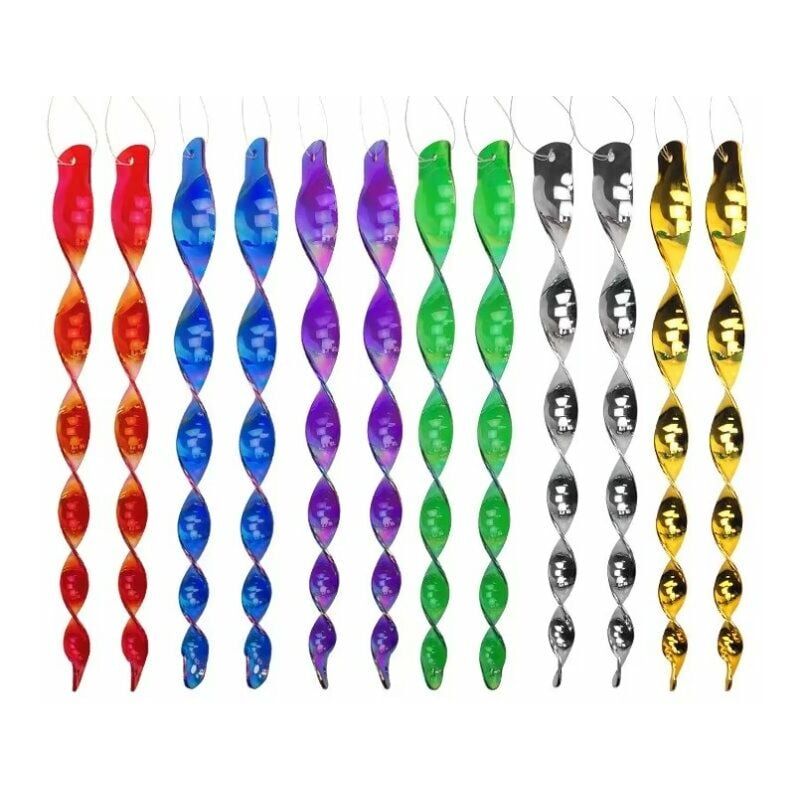 foto del prodotto repellente per uccelli, 12 pezzi spaventapasseri a spirale riflettenti per spaventare gli uccelli, 6 colori 30 cm 