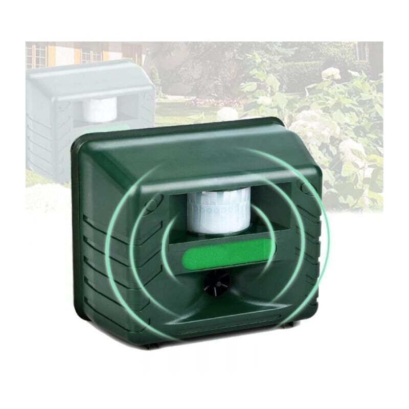 foto del prodotto repellente per uccelli ad ultrasuoni per esterni, repellente per animali ad ultrasuoni con sensore di movimento e torcia elettrica per respingere i