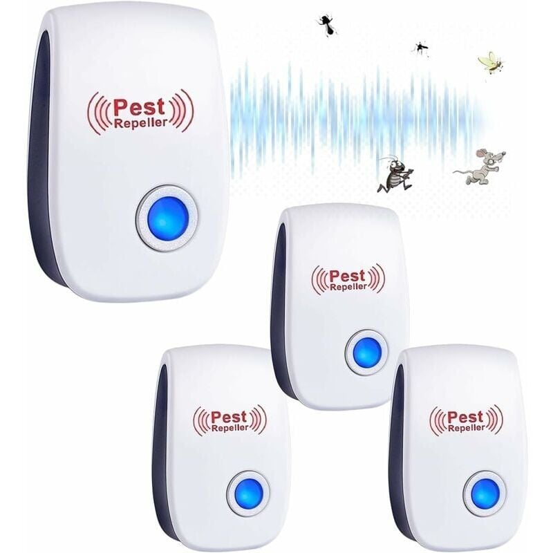 foto del prodotto repellente per zanzare ad ultrasuoni 4 pezzi, anti zanzare, insetti, ratti, formiche, scarafaggi, ragni, efficace anti roditori. nessun odore nessun