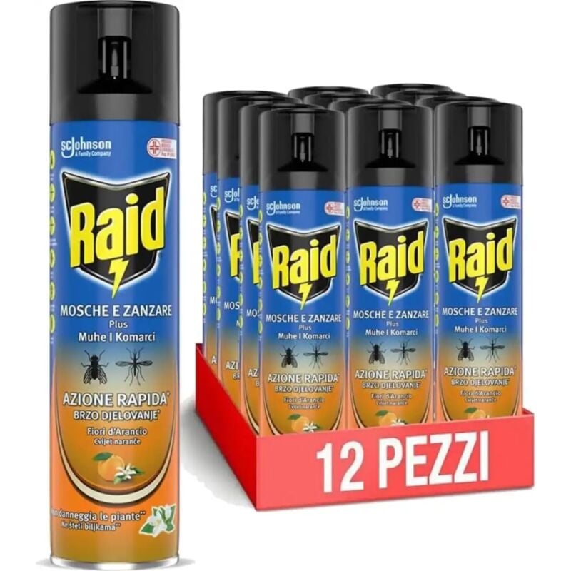 foto del prodotto replood 12 x 400 ml raid spray mosche e zanzare plus, azione rapida ai fiori d arancio