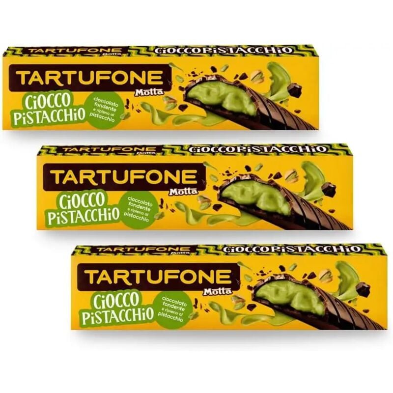 foto del prodotto replood 3x motta tartufone ciocco pistacchio cioccolato fondente con ripieno pistacchio