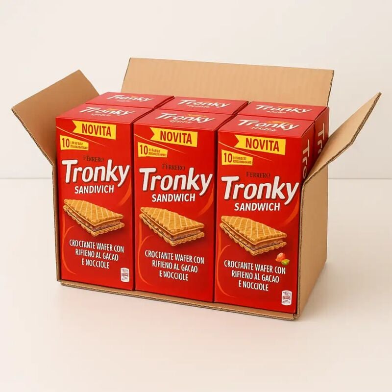 foto del prodotto replood 6 confezioni ferrero tronky sandwich t10 225g wafer ripieno cacao nocciole