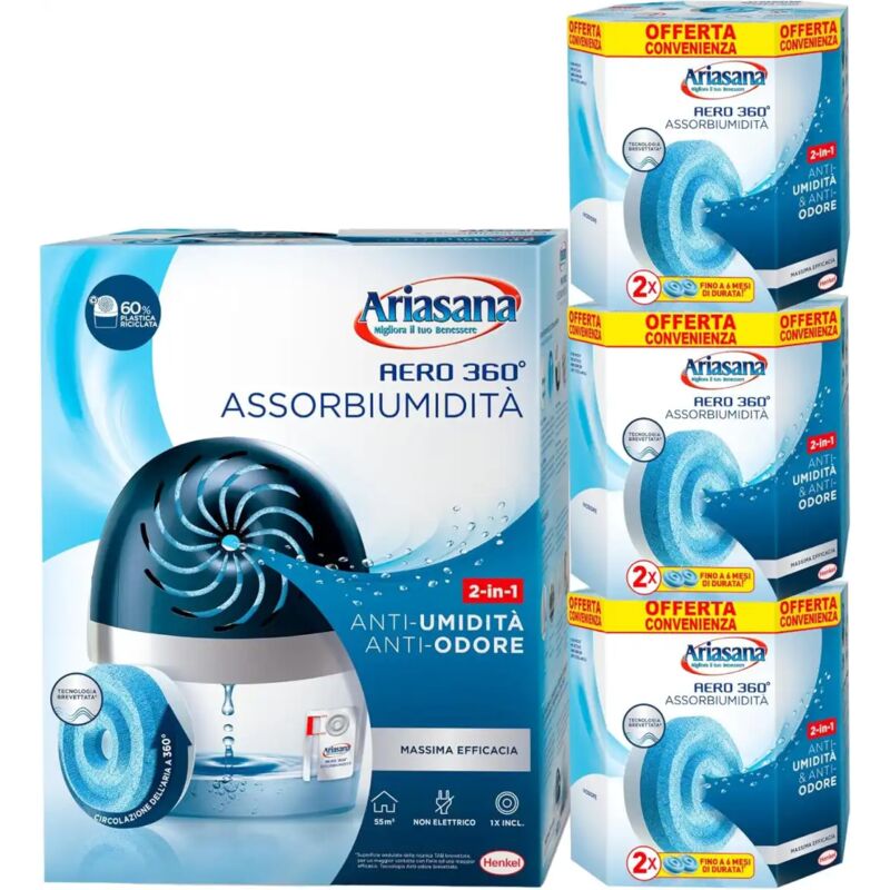 foto del prodotto replood ariasana aero 360 deumidificatore 2in1, ricarica tab 6 ricariche, antiodore