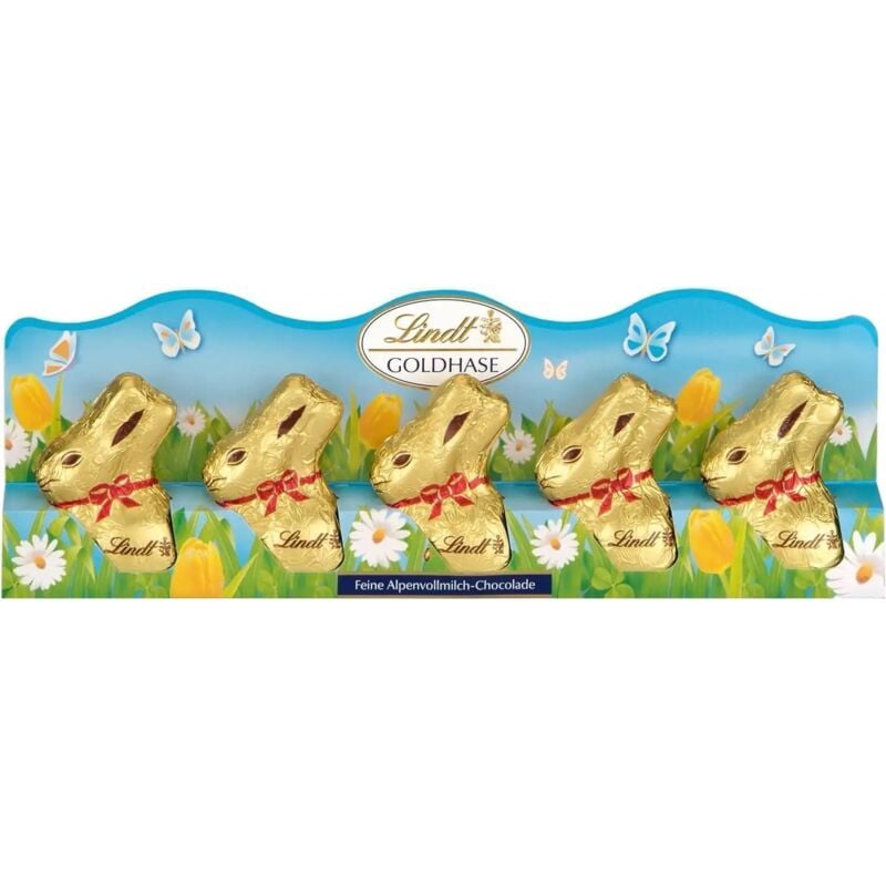 foto del prodotto replood lindt gold bunny pack 5x50g confezione con 5 coniglietti di cioccolato
