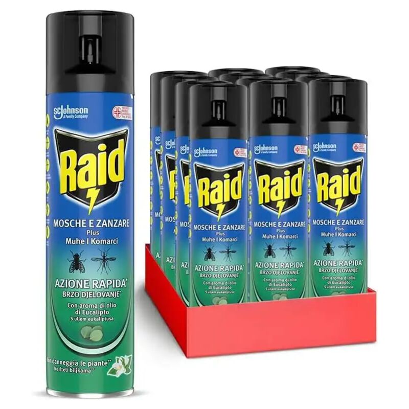 foto del prodotto replood raid mosche e zanzare spray eucalipto, 12 pezzi da 400ml protezione efficace