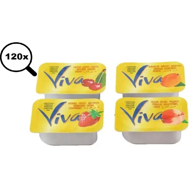 foto del prodotto replood viva confettura assortita fragola, albicocca, ciliegia, pesca 120grx25 3000g