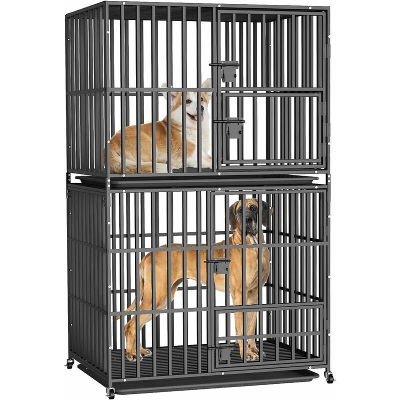 foto del prodotto resistente gabbia per cani doppia kennel cane con ruote grande media in metallo struttura antimorso indistruttibile, con chiavistelli 95x57x144,5cm