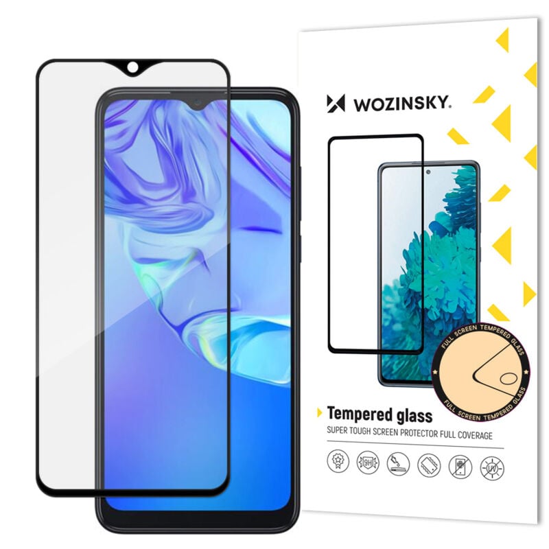 foto del prodotto resistente vetro temperato 9h per l'intero schermo tcl 305 con cornice nera case friendly