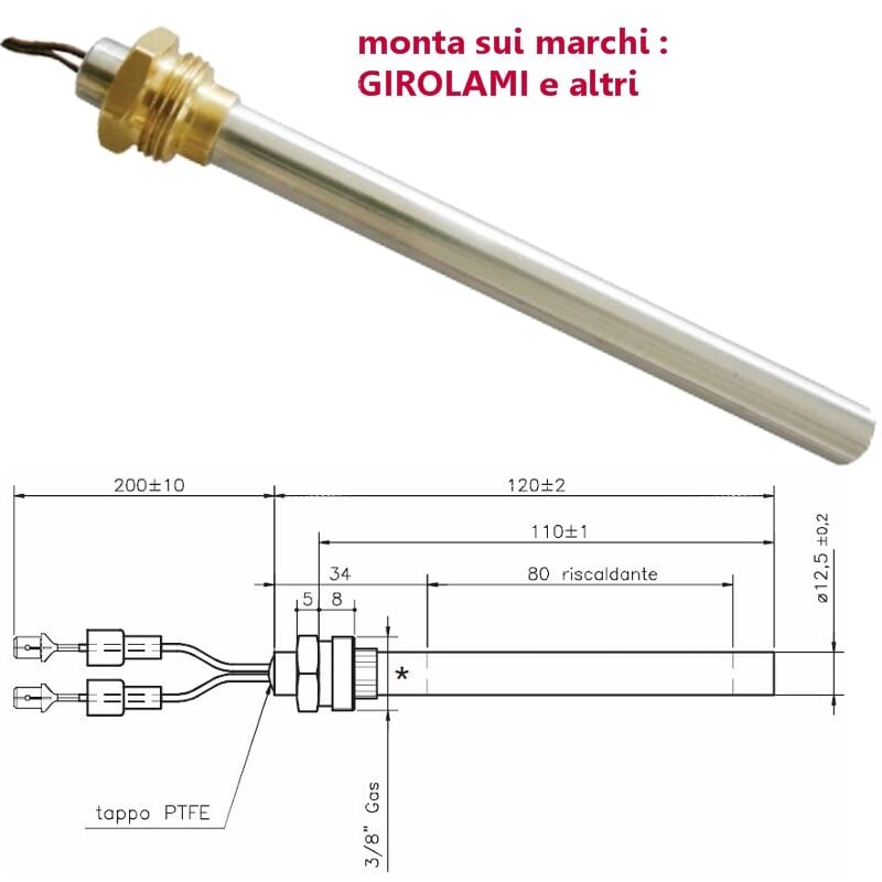 foto del prodotto resistenza candeletta stufa a pellet 12,5mm totale 12cm girolami 235w
