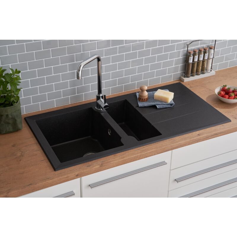 foto del prodotto respekta lavello cucina incasso granito mineralite 100 x 50 nero respecta alineo