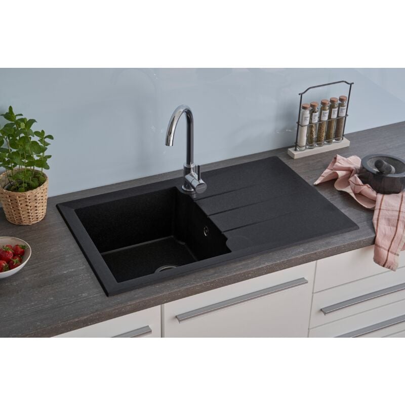 foto del prodotto respekta lavello cucina incasso granito mineralite 81 x 50 nero respecta alineo
