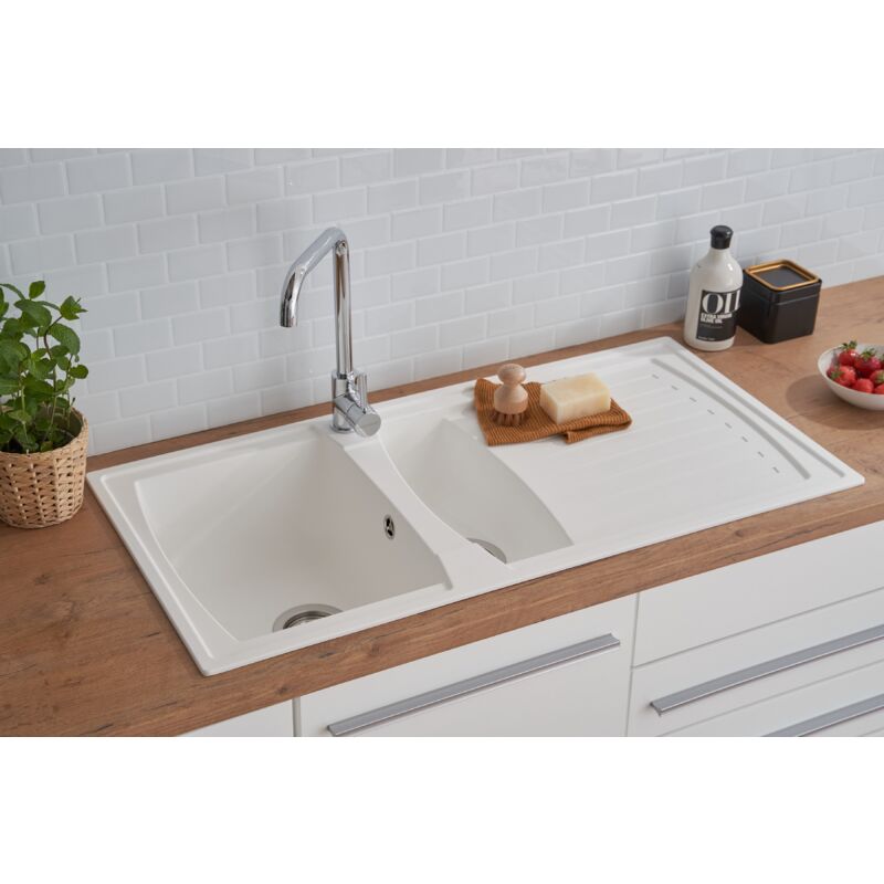 foto del prodotto respekta lavello cucina lavello da incasso granito mineralite 100 x 50 bianco respecta boston