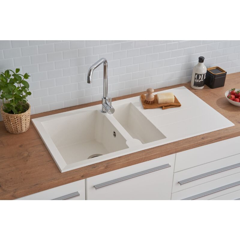 foto del prodotto respekta lavello cucina lavello incasso granito mineralite 100 x 50 bianco respecta alineo